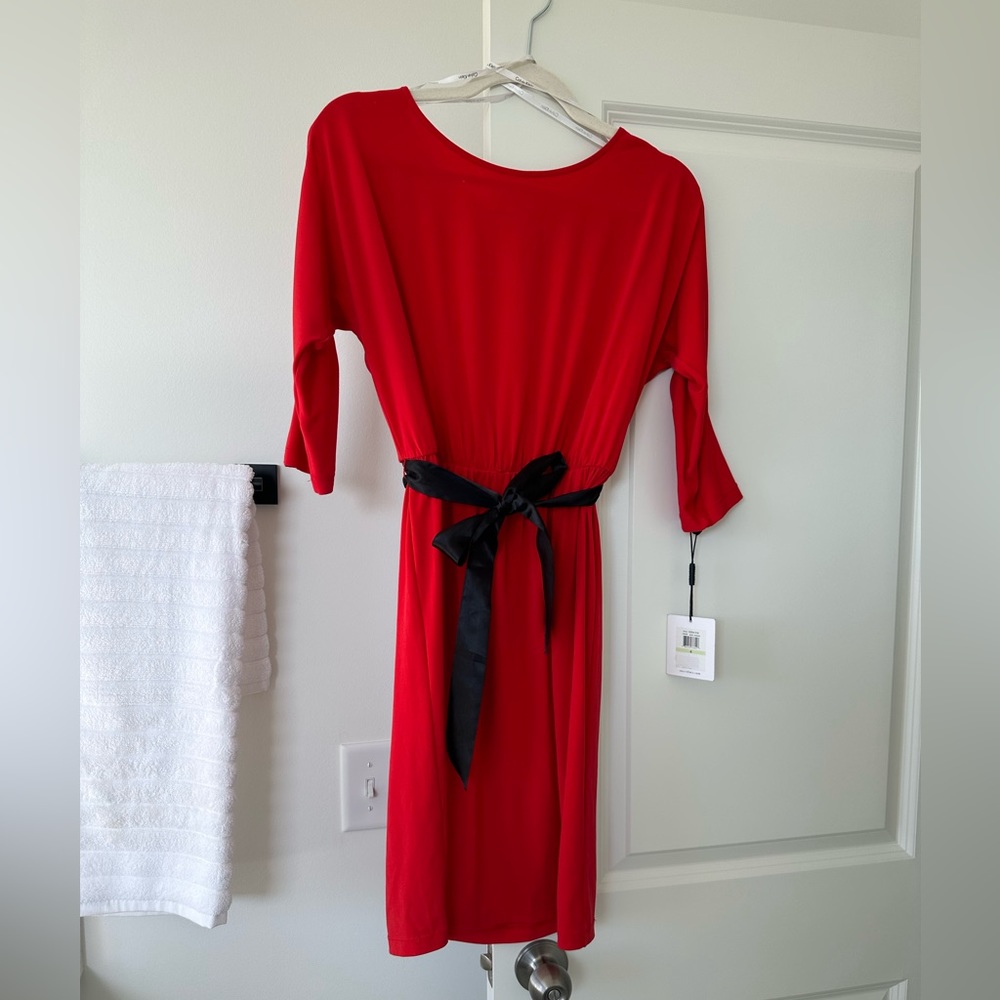 Calvin Klein Cold Shoulder Dress with Black Ribbon Belt